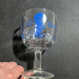 Vintage Pabst Blue Ribbon Beer heavy clear glass footed 6" thumb print goblet.